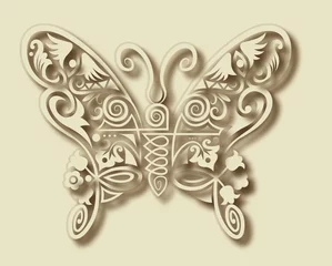 Poster Carving butterfly ornament decoration vector © ComicVector