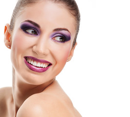 Beautiful model with bright purple make up
