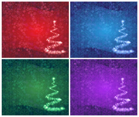 Abstract Christmas tree on a red, blue, green and lilac backgrou