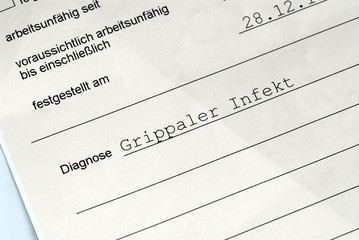 Arbeitsunf&auml;higkeitsbescheinigung, Krankmeldung, Grippe, Arzt