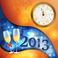 New year's eve greeting card with glasses of champagne