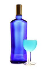 Bottle and blue cocktail