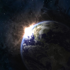 Fototapeta na wymiar Ziemia z wschodzącego słońca