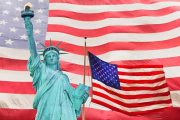 Statue of Liberty and Two American flag