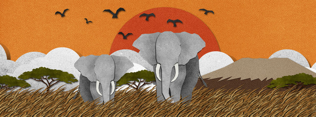 Elephant  made from recycled paper background