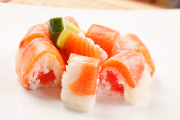 sushi with grapefruit in rice paper