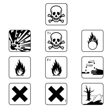 Set of chemicals hazard symbols, vector