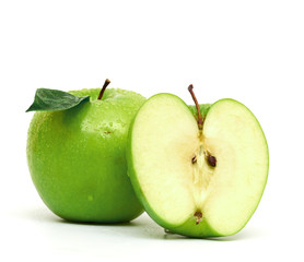 Green apple fruits isolated on white background