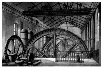 Fabryka XIX wieku: hydrauliczne koło fabryki - Roue - 47975573