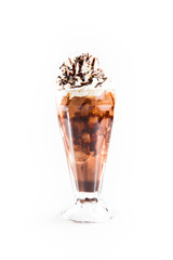 Iced coffee with whipped cream isolated on white background
