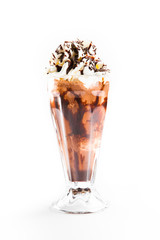 Iced coffee with whipped cream isolated on white background