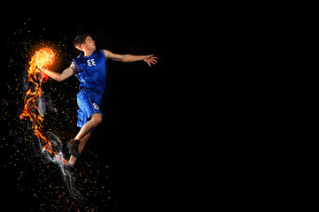 Basketball player with a ball