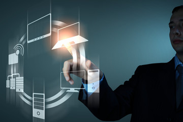 hand pushing on a touch screen