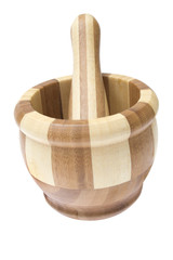 Wooden pounder and pestle isolated on white