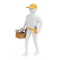 3d Man with Toolbox isolated on white background