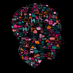 head with network symbols, vector