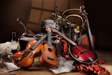 Still Life With Musical Instruments - obrazy, fototapety, plakaty