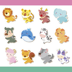 cute cartoon animal icon set