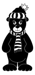 Teddy in cap and scarf, silhouette