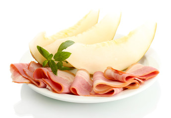 parma ham and melon, isolated on white