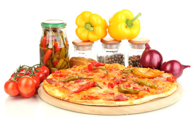 Tasty pepperoni pizza with vegetables