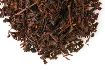 aromatic black dry tea, isolated on white