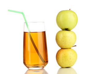Useful apple juice with apples around isolated on white