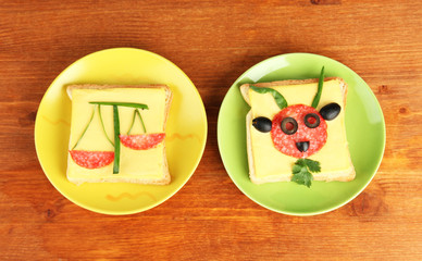 fun food for kids on wooden background