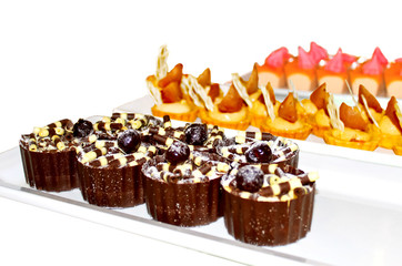 Various cakes on display in the cafe