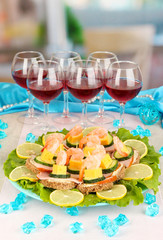 Canapes and wine in restaurant