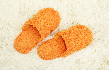 bright slippers, on carpet background