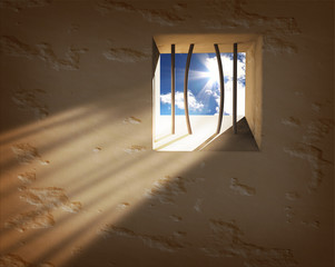 Prison window. Freedom concept