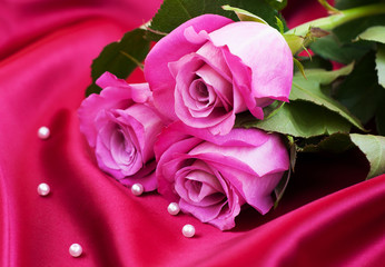 Roses on satin background