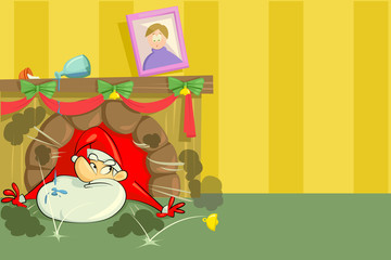 vector illustration of Santa Claus falling from fireplace