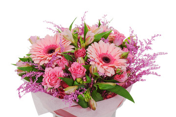 colorful flower bouquet arrangement centerpiece in vase isolated