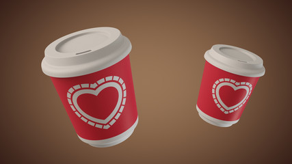 130th frame of 3D animation of Bouncing coffee take away cups