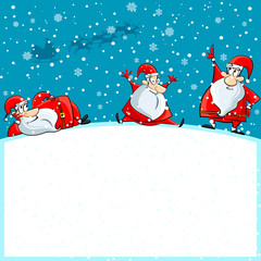 vector illustration of funny Santa group enjoying Christmas