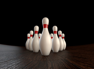 1st (zero) frame of  3D animation of ten-pin bowling strike