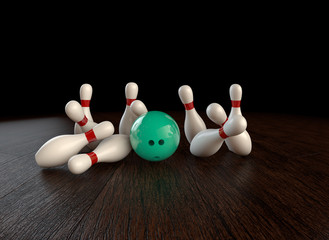 54th frame of  3D animation of ten-pin bowling strike