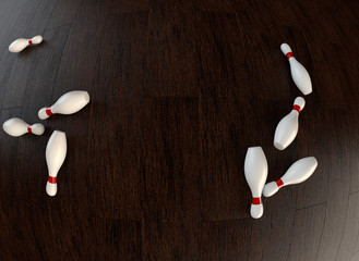 Last frame of  3D animation of ten-pin bowling strike