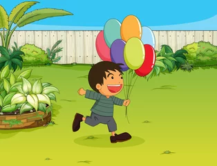  Een lachende jongen met ballonnen © GraphicsRF