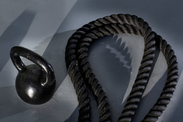 Crossfit Kettlebell and battle rope at gym