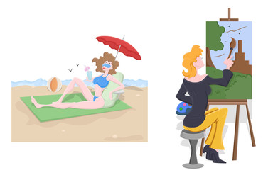 Sexy Girl and Female Painter Vector