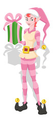 Santa Girl with Gift Pack Vector