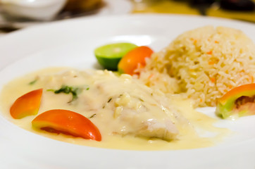 fish dish and rice