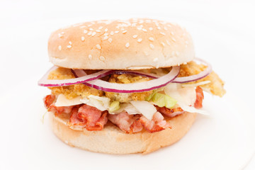 burger with bacon and vegetables