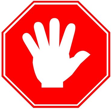 Stop hand sign.
