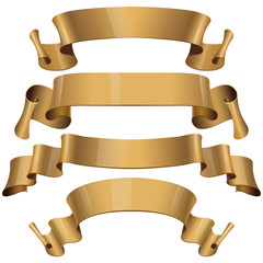 Gold Glossy vector ribbons on a white background