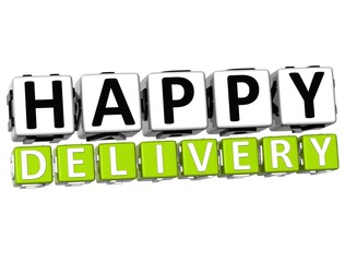 3D Happy Delivery Button Click Here Block Text