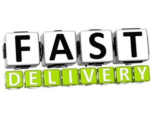 3D Fast Delivery Button Click Here Block Text